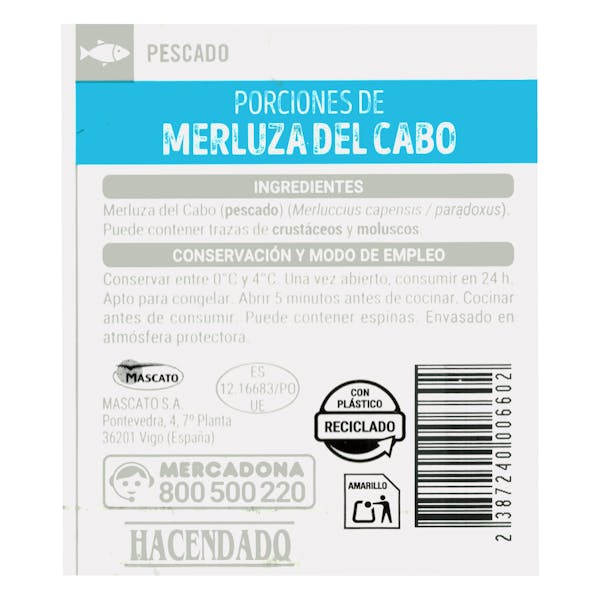 Porciones de merluza del Cabo