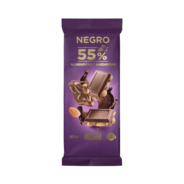 Chocolate negro 55% cacao Hacendado con almendras