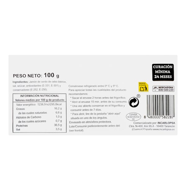 Jamón de cebo ibérico 50% raza ibérica La Hacienda del Ibérico lonchas
