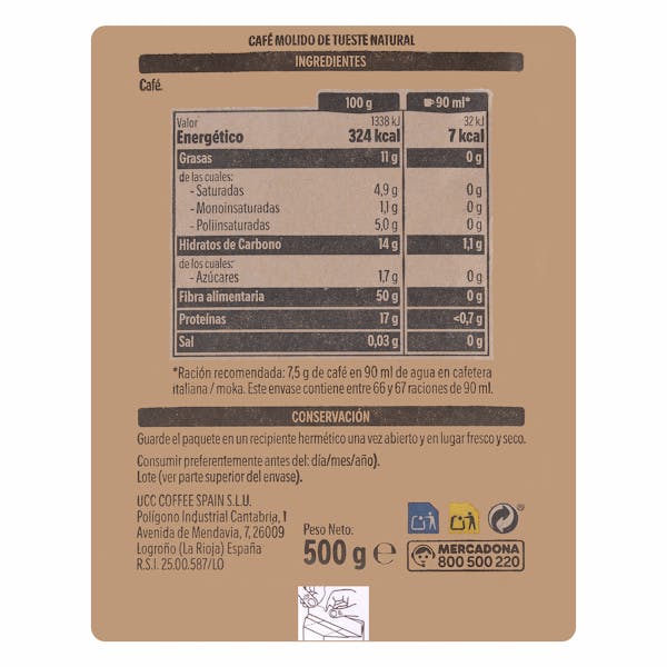 Café molido natural Hacendado