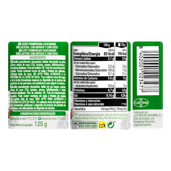 Bífidus cremoso con coco probióticos Hacendado