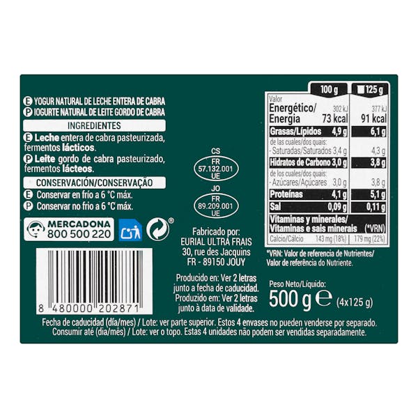 Yogur natural de cabra Hacendado
