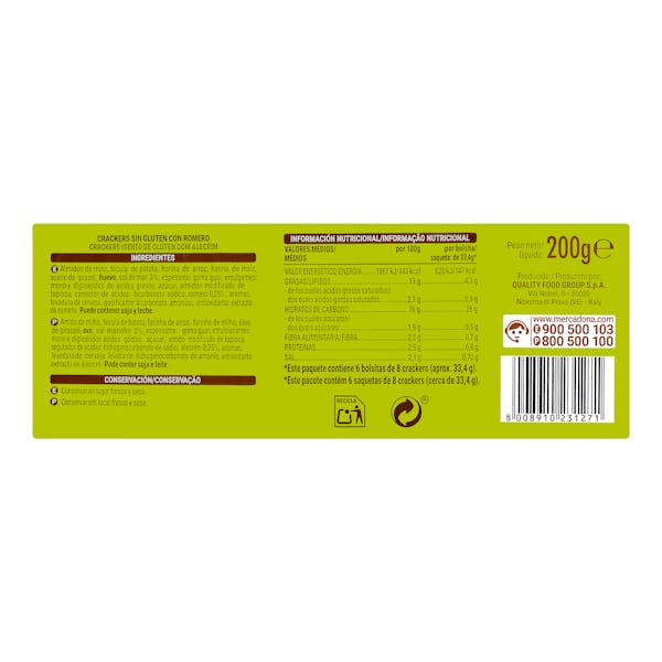 Crackers sin gluten Hacendado con romero