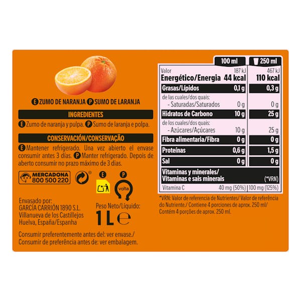 Zumo de naranja Hacendado