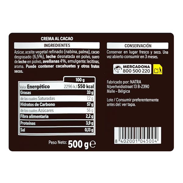 Crema al cacao con avellanas Hacendado