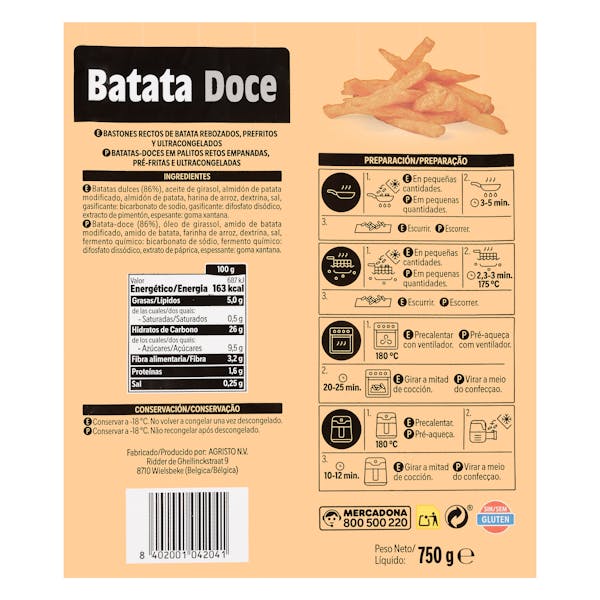 Bastones de batata Hacendado ultracongelada