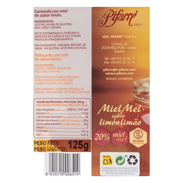 Caramelos miel sabor limón Pifarré