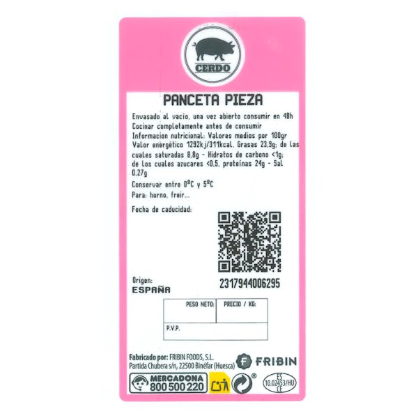 Panceta de cerdo pieza