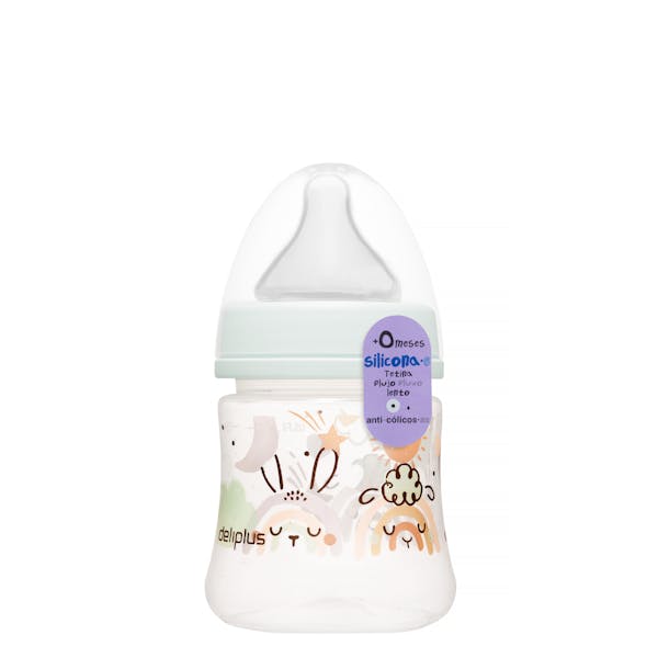 Biberón 150 ml tetina silicona flujo lento Deliplus +0 meses