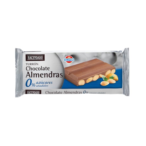 Turrón de chocolate con almendras Hacendado 0% sin azúcares añadidos