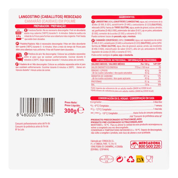 Langostino caballitos rebozados Hacendado ultracongelados