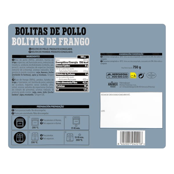 Bolitas de pollo Hacendado congeladas