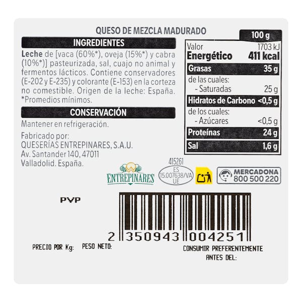 Queso semicurado mezcla Hacendado