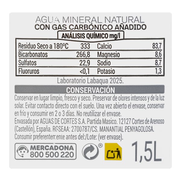 Agua mineral con gas grande Cortes