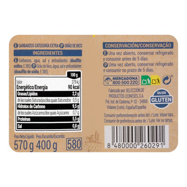 Garbanzo cocido Hacendado