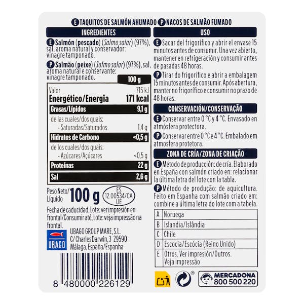 Taquitos de salmón ahumado Hacendado