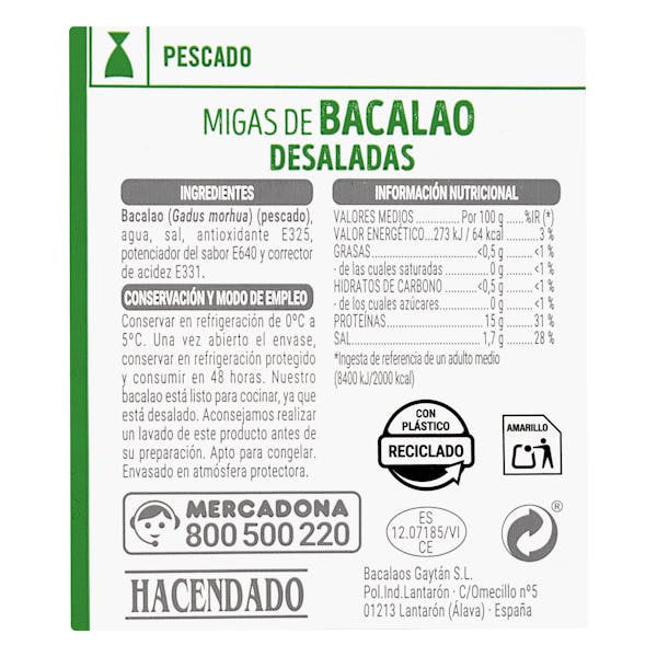 Migas de bacalao desaladas Hacendado