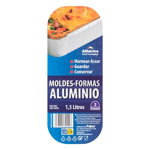 Molde de aluminio rectangular 1,5L Alibérico