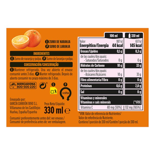 Zumo de naranja Hacendado